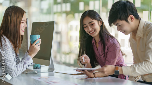 Young business team working with business report document on office desk. Brainstorming Business People Design Planning, Brainstorming Planning Partnership.