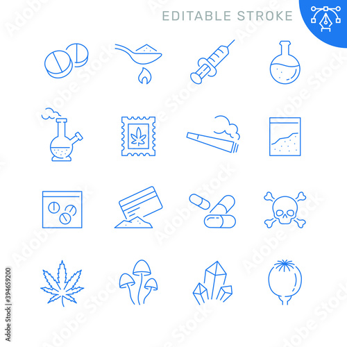 Drugs related icons. Editable stroke. Thin vector icon set