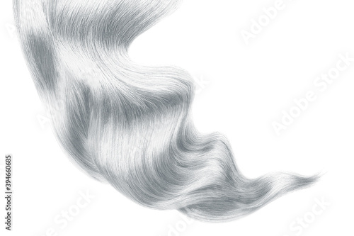 Gray shiny hair on white background, isolated