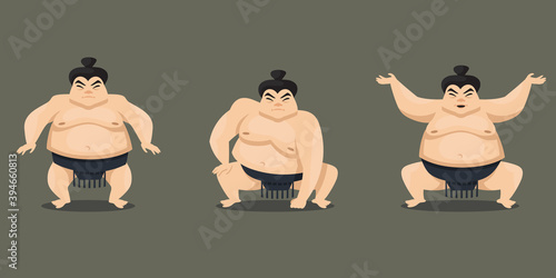 Sumo wrestler in different poses. Male character in cartoon style.