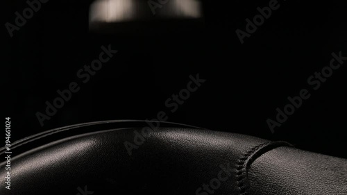 Man working with leather, shoemaker designer fashion work with shoes boots close up scissors factory handmade