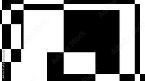 Geometric background with interacting black and white rectangles of different size