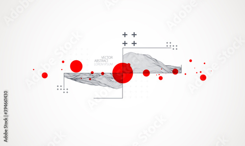 Modern science or technology elements in square. Trendy abstract background. Surface illustration. Vector. photo