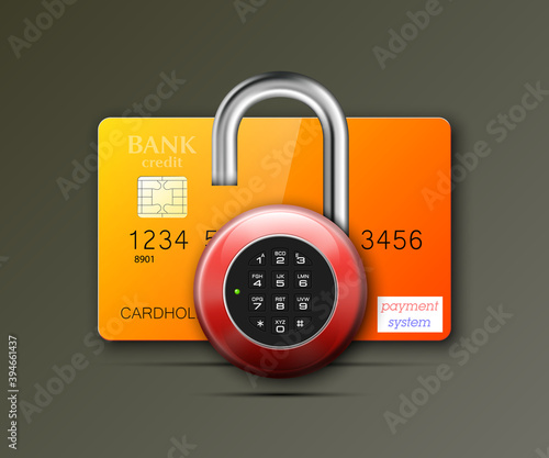 Credit card safe combination lock. Protection credit card. Safety badge banking. Defense finans. Security Plastic card software. Debit card electromagnetic chip Privacy Electronic money funds transfer