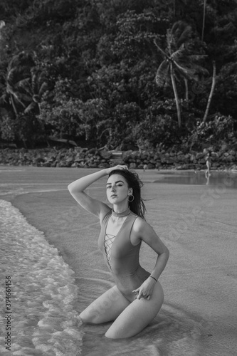 women on the beach in the tropics, in the Philippines photo