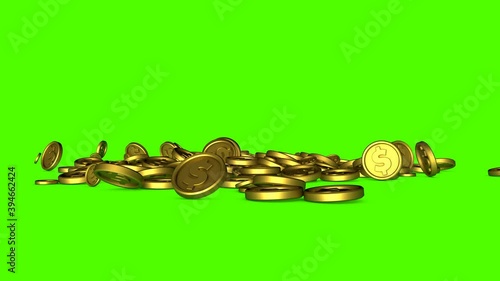 Gold coins falling on the ground 3d rendering