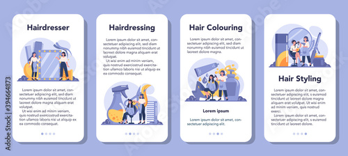 Hairdresser mobile application banner set. Idea of hair care