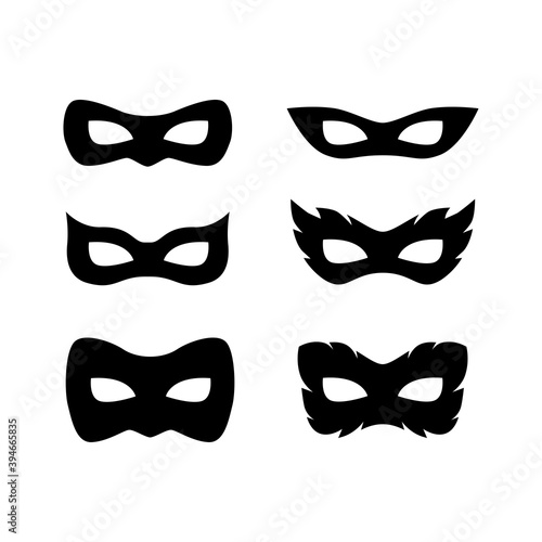 Festive carnival masks silhouette set vector illustration isolated on white background.