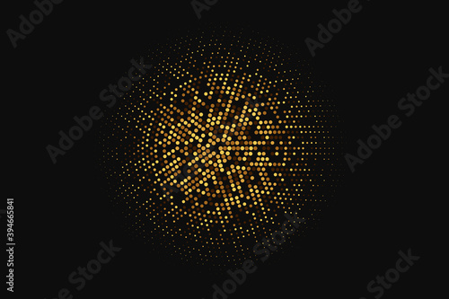 Dots, Gold. a circle. halftone. Vector design element, template on a dark background.