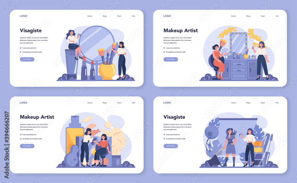 Visagiste web banner or landing page set. Beauty center service Visagiste web banner or landing page set. Beauty center service