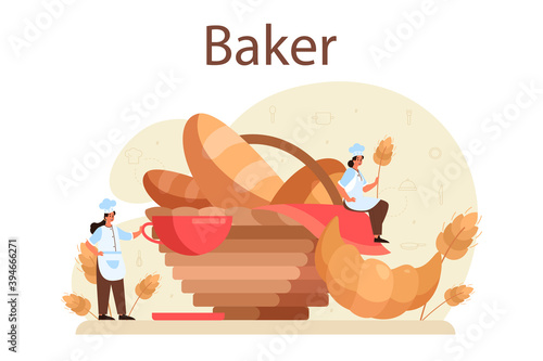 Baker concept. Chef in the uniform baking bread. Baking pastry