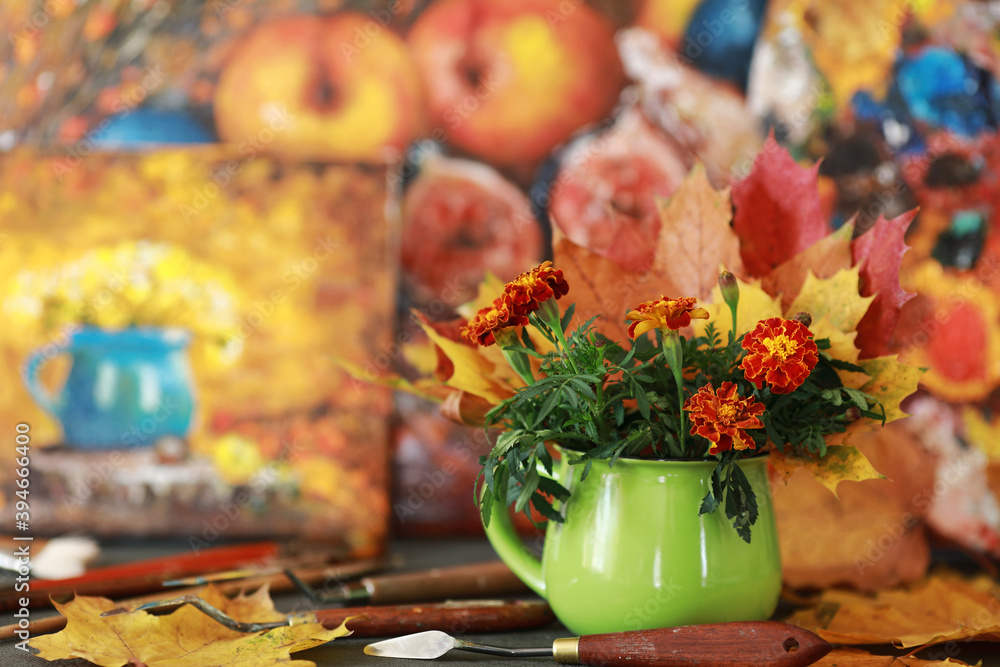 autumn still life with flowers