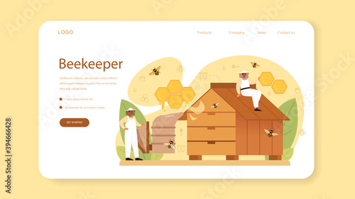 Hiver or beekeeper web banner or landing page. Professional