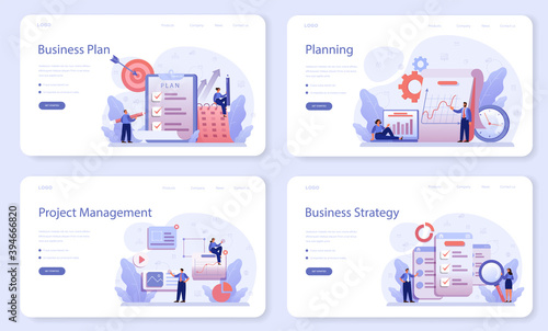 Business plan web banner or landing page set. Idea of business