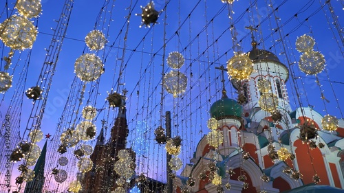 Christmas garlands on Nikolskaya Street in Moscow. © Довидович Михаил