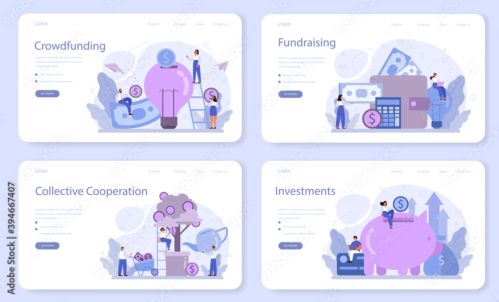 Crowdfunding web banner or landing page set. Financial support Crowdfunding web banner or landing page set. Financial support