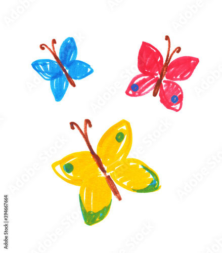 Photography Felt pen childlike drawing of butterfly