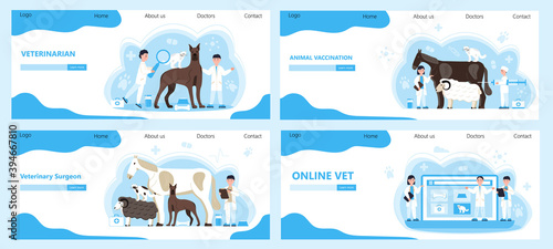 Veterinarian concept vector. Animal doctors diagnosing diseases of dog, cat. Pet health care for website. Veterinary physician treatment illness