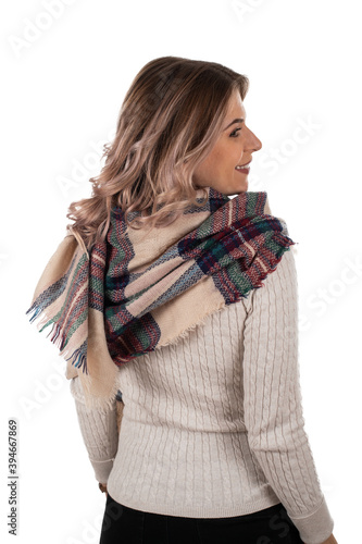 Woman with knitwear and scarf