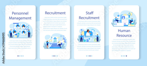 Personnel management mobile application banner set. Business recruitment