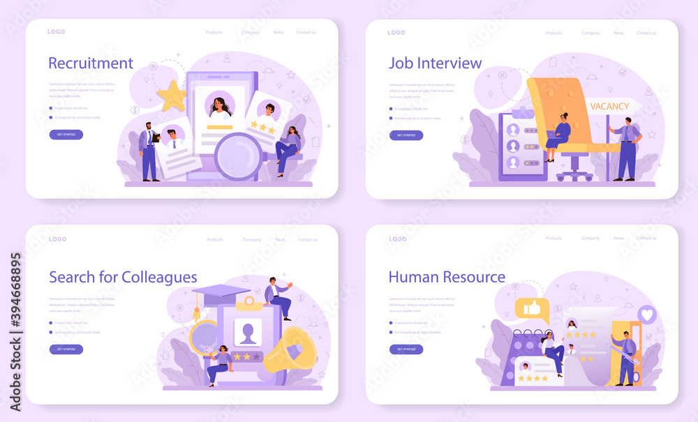 Recruitment web banner or landing page set. Idea of employment Recruitment web banner or landing page set. Idea of employment