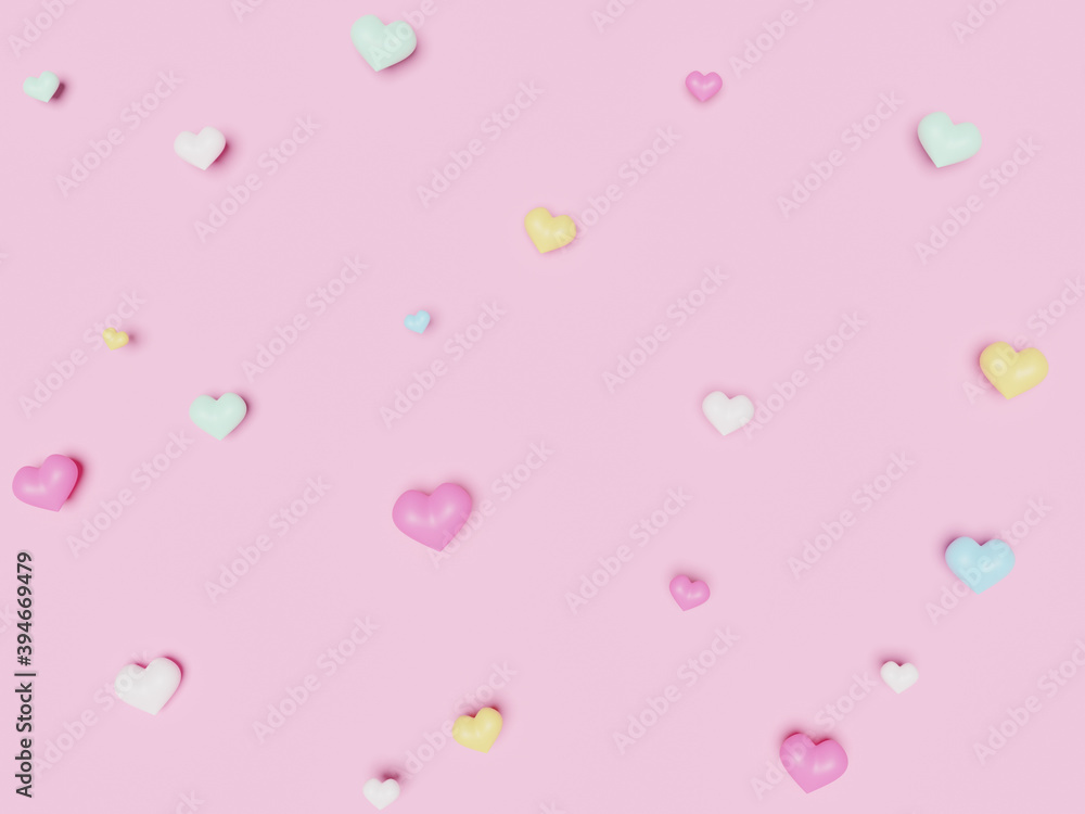 3D of colorful pastel hearts background. Happy Women's, Mother's, Valentine's Day, birthday greeting card, Happy children day. 3D of colorful pastel hearts background. Happy Women's, Mother's, Valentine's Day, birthday greeting card, Happy children day.