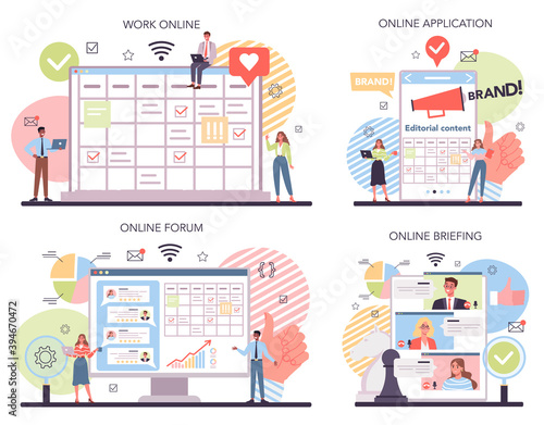 Brand campaign online service or platform set. Brand advertising