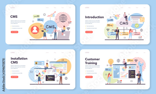 CMS web banner or landing page set. Content management
