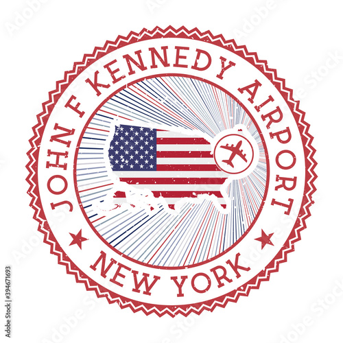 John F Kennedy Airport New York stamp. Airport logo vector illustration. New York aeroport with country flag. photo