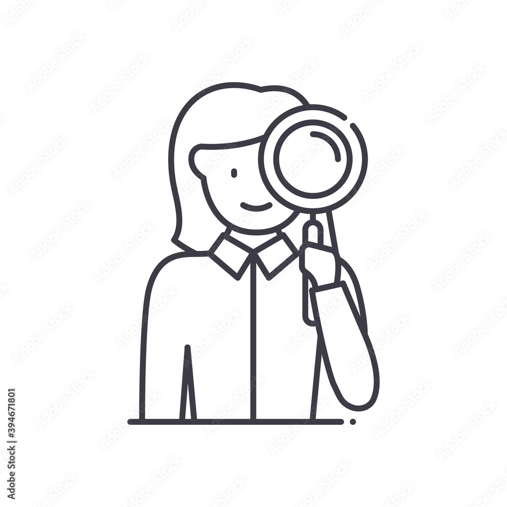 Examine icon, linear isolated illustration, thin line vector, web design sign, outline concept symbol with editable stroke on white background. Examine icon, linear isolated illustration, thin line vector, web design sign, outline concept symbol with editable stroke on white background.
