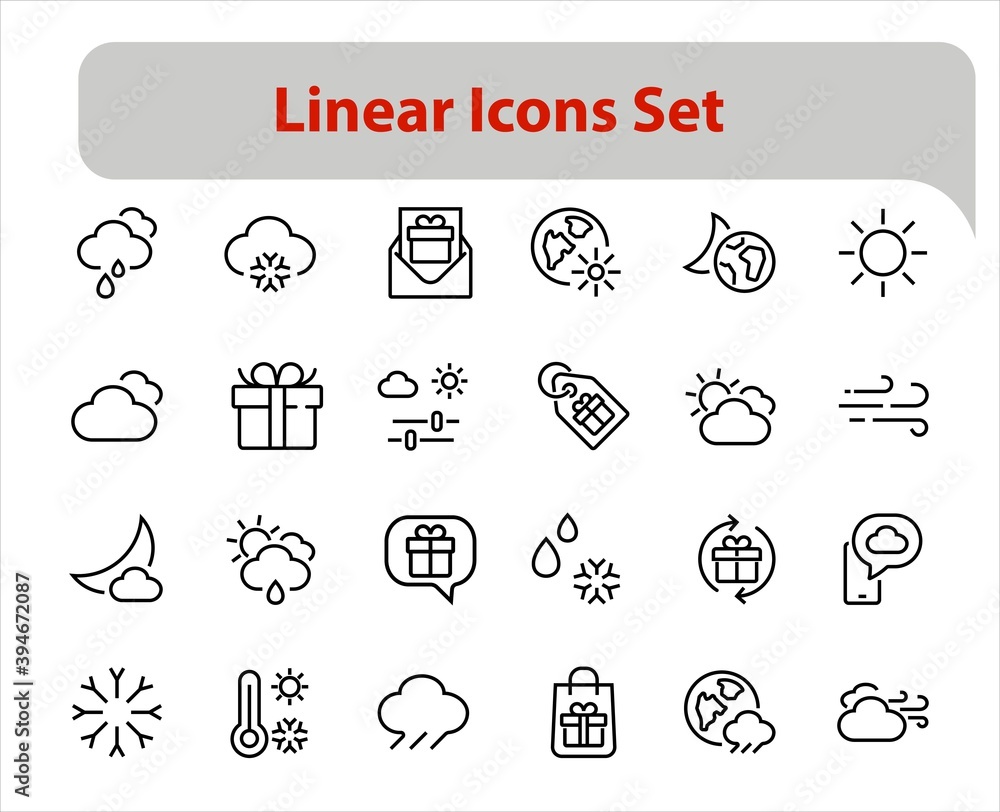 WEATHER set of icons, icons such as weather forecast and clouds, wind, rain, snow, weather settings and sunny weather and much more. Editable stroke, simple vector lines