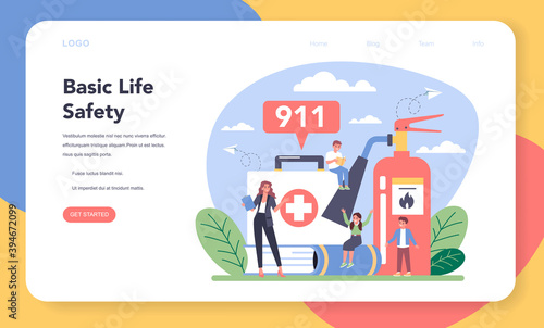 Healthy lifestyle class web banner or landing page. Idea of life safety
