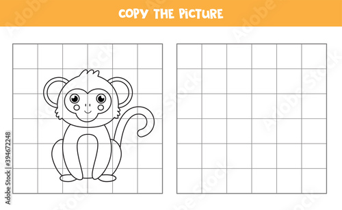 Copy the picture. Cute monkey. Logical game for kids.
