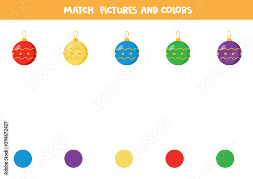 Color matching game for kids. Match Christmas balls by color.