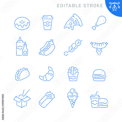 Fast food related icons. Editable stroke. Thin vector icon set