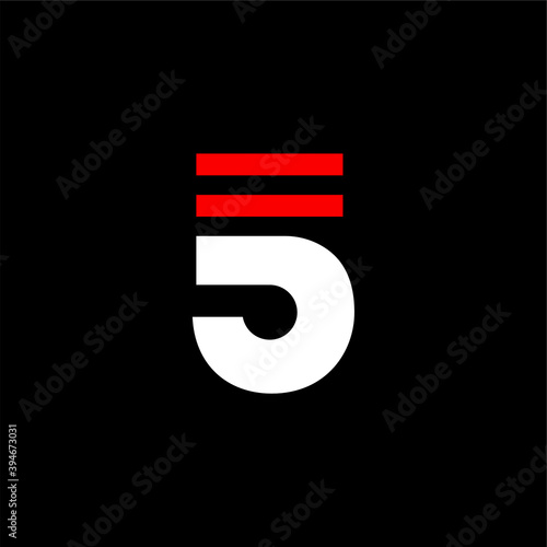 Red Lines Geometric Vector Logo Number 5