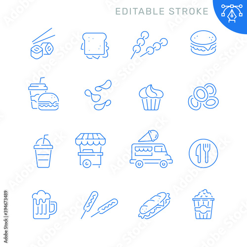 Fast food related icons. Editable stroke. Thin vector icon set
