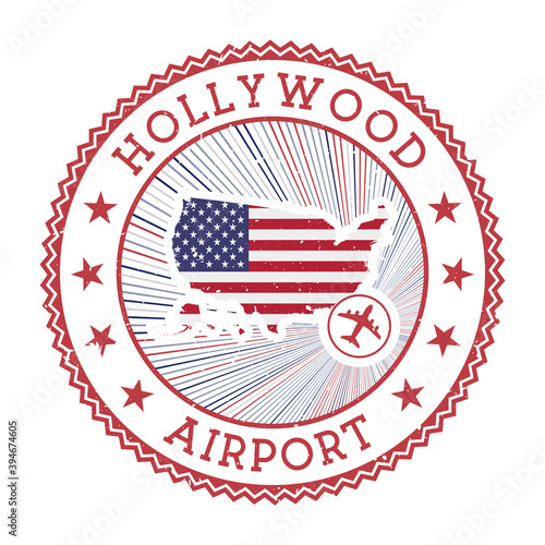 Hollywood Airport stamp. Airport logo vector illustration. Fort Lauderdale airport with country flag.