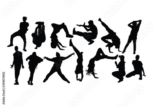 Modern Dancing, Hip Hop and Dance People Silhouettes, art vector design 