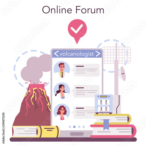 Volcanologist online service or platform. Geologist studying