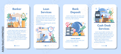 Banker or banking mobile application banner set. Idea of finance