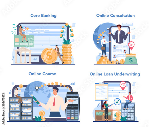 Banker online service or platform set. Idea of finance