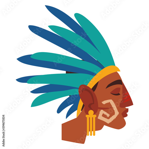 aztec warrior profile in headgear of feathers