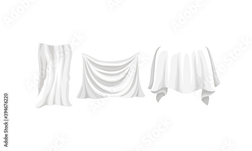 Fluttering White Cloth or Fabric Isolated on White Background Vector Set