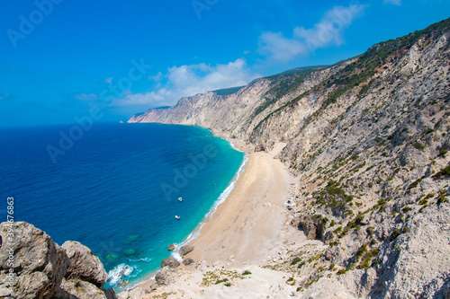 Platia ammos in Lixouri, Kefalonia, Greece. An impressive, secluded beach accessible only by boat