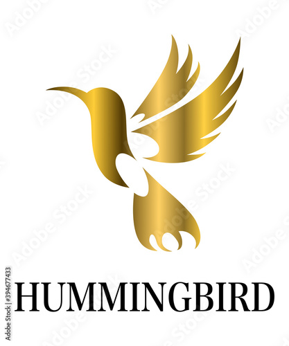 Golden Vector illustration on a white background of flying hummingbird. Suitable for making logos.	