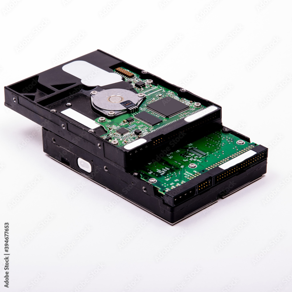 Hard drives control scheme for storing information on a white background, isolated, space for text, electronics Hard drives control scheme for storing information on a white background, isolated, space for text, electronics