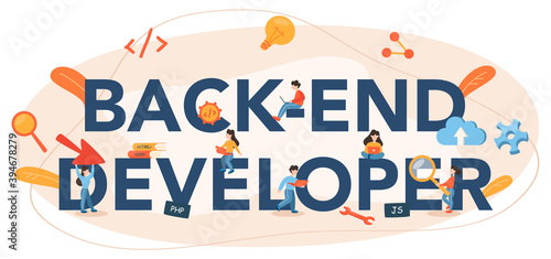 Back end developer typographic header. Software development process.