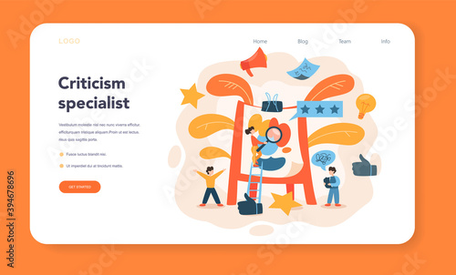Professional critic web banner or landing page. Journalist