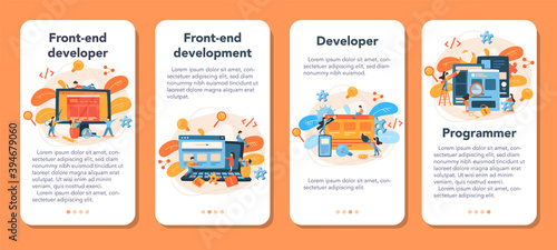 Frontend development mobile application banner set. Website
